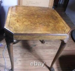 Antique Pivoting Top Game Table Walnut Burl Veneer Chippendale Carved Paw Feet