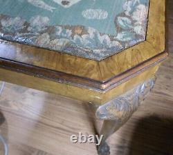 Antique Pivoting Top Game Table Walnut Burl Veneer Chippendale Carved Paw Feet