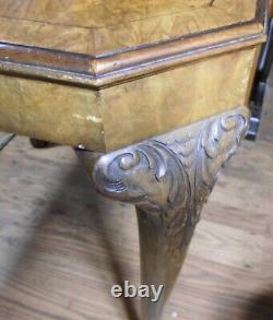 Antique Pivoting Top Game Table Walnut Burl Veneer Chippendale Carved Paw Feet