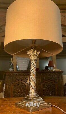 Antique Silver/chrome Corinthian Barley Twist Column Table Lamp Stepped Base