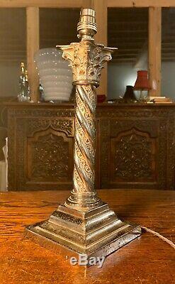 Antique Silver/chrome Corinthian Barley Twist Column Table Lamp Stepped Base
