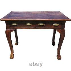 Antique Small Indo-Portuguese Teak Two-Drawer Writing Table Desk 19th century