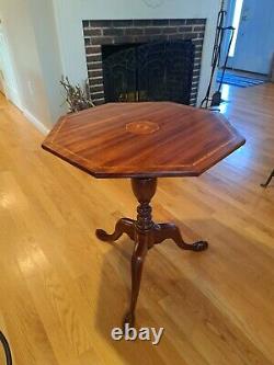Antique Solid Mahogany Tilt Top Table With Gorgeous Inlaid Design