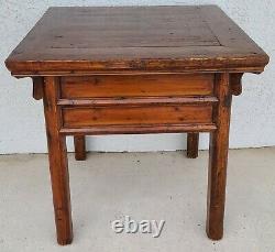 Antique Solid Wood Asian Chinoiserie 2 Drawer Side Occasional Lamp Table