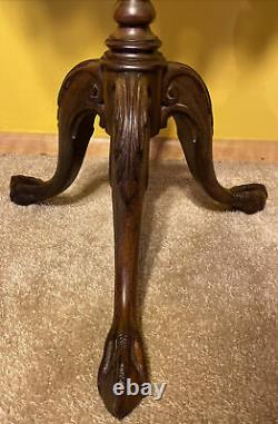 Antique Victorian Amboyna Burl Walnut Table Carved Wood Claw & Ball Chippendale