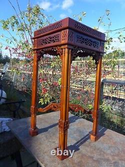 Antique Vintage Chinese Chippendale Style Hardwood Side Display Table Stand