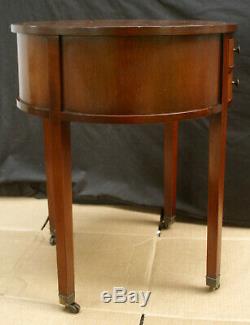 Antique Vintage Columbia Mahogany Wood Wooden Side End Table Round Leather Top