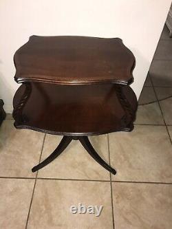 Antique Vtg 2 Tier Butler Entry Side Table Mahogany Carved Claw Foot Chippendale