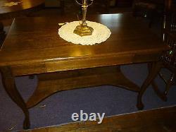 Antique oak Desk Library table ornate Larkin co chippendale feet refinished 1900