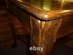 Antique oak Desk Library table ornate Larkin co chippendale feet refinished 1900