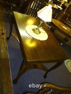 Antique oak Desk Library table ornate Larkin co chippendale feet refinished 1900