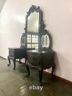 Antique / vintage chippendale vanity dressing table with mirror and drawers