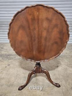 Baker Carved Chippendale Mahogany Pie Crust Tilt Top Table Claw and Ball Feet