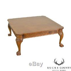 Baker Chippendale Style Walnut Claw Foot Large Square Coffee Table