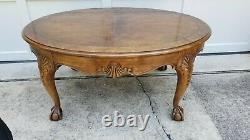 Baker Co. Chippendale Style Walnut Ball&Claw 42 x 30 Oval Top Coffee Table