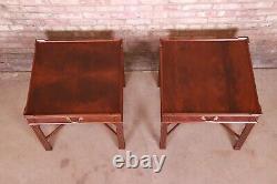 Baker Furniture Chinese Chippendale Carved Mahogany Nightstands or End Tables