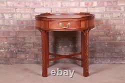Baker Furniture Chinese Chippendale Carved Mahogany Tea Table, Newly Refinished