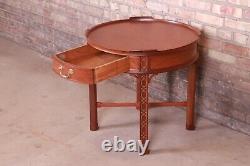 Baker Furniture Chinese Chippendale Carved Mahogany Tea Table, Newly Refinished