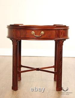 Baker Furniture Chinese Chippendale Style Round Mahogany One Drawer Side Table