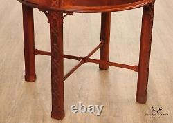 Baker Furniture Chinese Chippendale Style Round Mahogany One Drawer Side Table