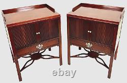 Baker Furniture Chippendale Carved Mahogany Nightstand, a Pair