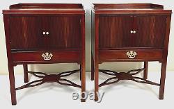 Baker Furniture Chippendale Carved Mahogany Nightstand, a Pair