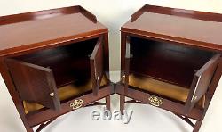 Baker Furniture Chippendale Carved Mahogany Nightstand, a Pair