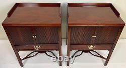 Baker Furniture Chippendale Carved Mahogany Nightstand, a Pair