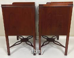 Baker Furniture Chippendale Carved Mahogany Nightstand, a Pair