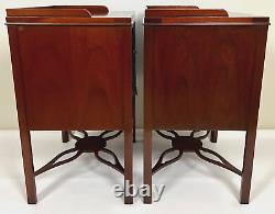 Baker Furniture Chippendale Carved Mahogany Nightstand, a Pair