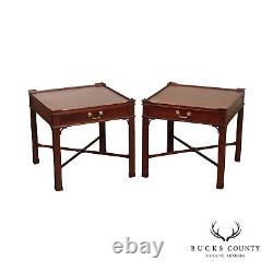 Baker Furniture Chippendale Style Vintage Pair of Mahogany Side Tables