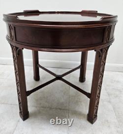 Baker Furniture Mahogany Accent End Drum Table One Drawer Chinese Chippendale