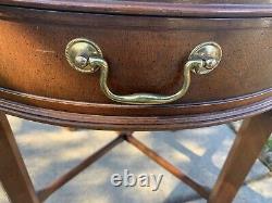 Baker Furniture Mahogany Accent End Drum Table One Drawer Chinese Chippendale