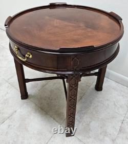 Baker Furniture Mahogany Accent End Drum Table One Drawer Chinese Chippendale