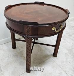 Baker Furniture Mahogany Accent End Drum Table One Drawer Chinese Chippendale