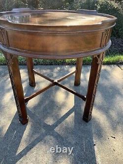 Baker Furniture Mahogany Accent End Drum Table One Drawer Chinese Chippendale