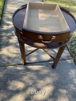 Baker Furniture Mahogany Accent End Drum Table One Drawer Chinese Chippendale