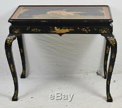Baker Stately Home Chinoiserie Chippendale Console Table Black Lacquer & Gold