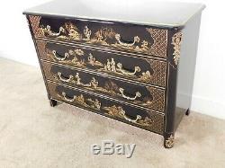 Baker Stately Homes Black Paint Decorated Chinoiserie Commode or Chest w Ormulu