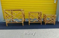 Bamboo Chippendale Rattan Nesting Tables 3 with glass top