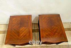 Bassett Furniture Side Tables Nightstands Walnut Inlays Top Drawer bottom shelf