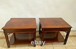 Bassett Furniture Side Tables Nightstands Walnut Inlays Top Drawer bottom shelf