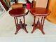 Beautiful Antique Pair Of Hand Carved Mahogany Round Side End Tables L@@k
