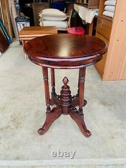 Beautiful Antique Pair of Hand Carved Mahogany Round Side End Tables L@@K