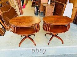 Beautiful Antique Pair of Mahogany Chippendale Inlaid Nightstands Side Tables