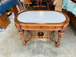 Beautiful Antique Solid Mahogany Marble Top Carved Console Table L@@K