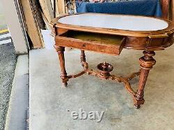 Beautiful Antique Solid Mahogany Marble Top Carved Console Table L@@K