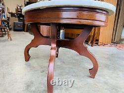 Beautiful Antique Solid Mahogany Oval Marble Top Carved Coffee Table L@@K