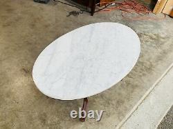 Beautiful Antique Solid Mahogany Oval Marble Top Carved Coffee Table L@@K