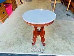 Beautiful Antique Solid Mahogany Oval Marble Top Carved Side Table L@@K